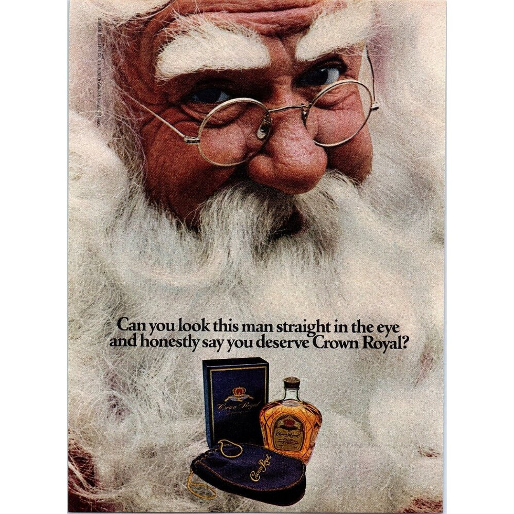 1981 Crown Royal Canadian Whisky Vintage Print Ad Christmas Santa Claus Wall Art